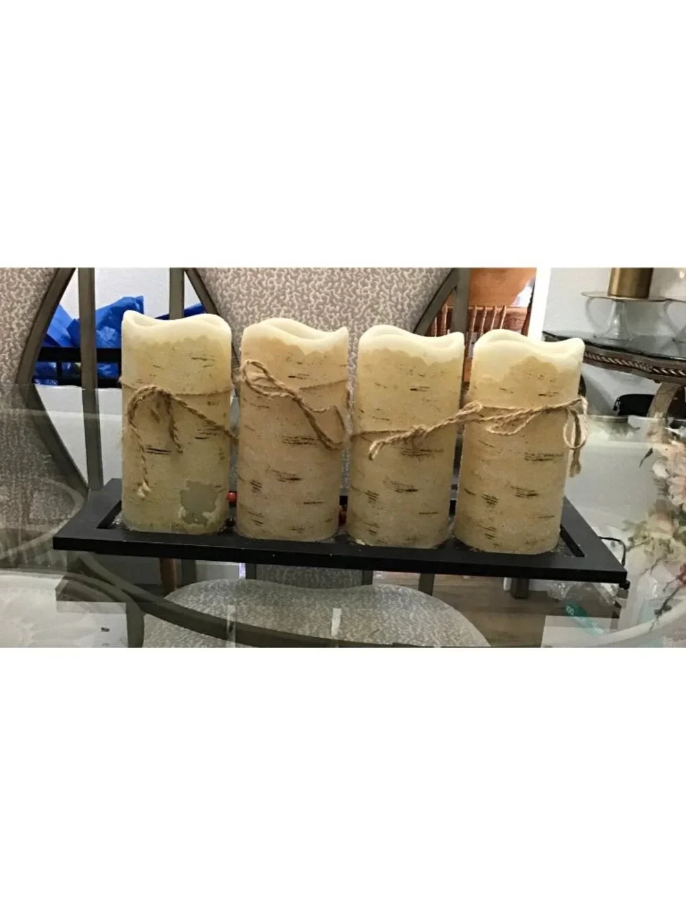 DECORATIVE TRAY HOLDER WITH 4 CANDLES BATTERY OPERATED (BATTERIES NOT INCLUDED)